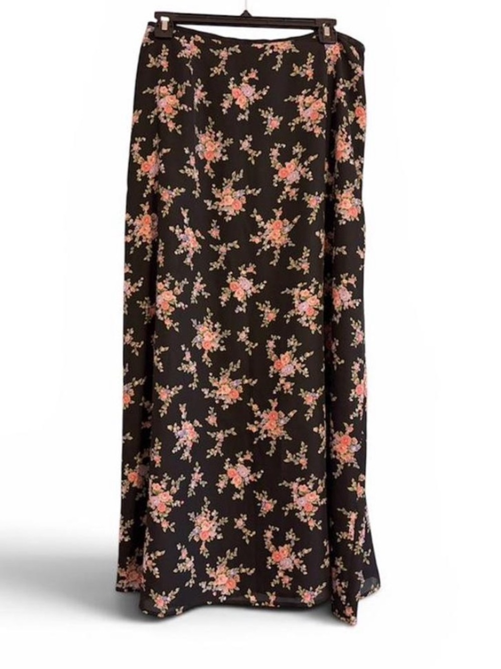 Vintage Emma James by Liz Claiborne black floral maxi skirt with zipper closure.